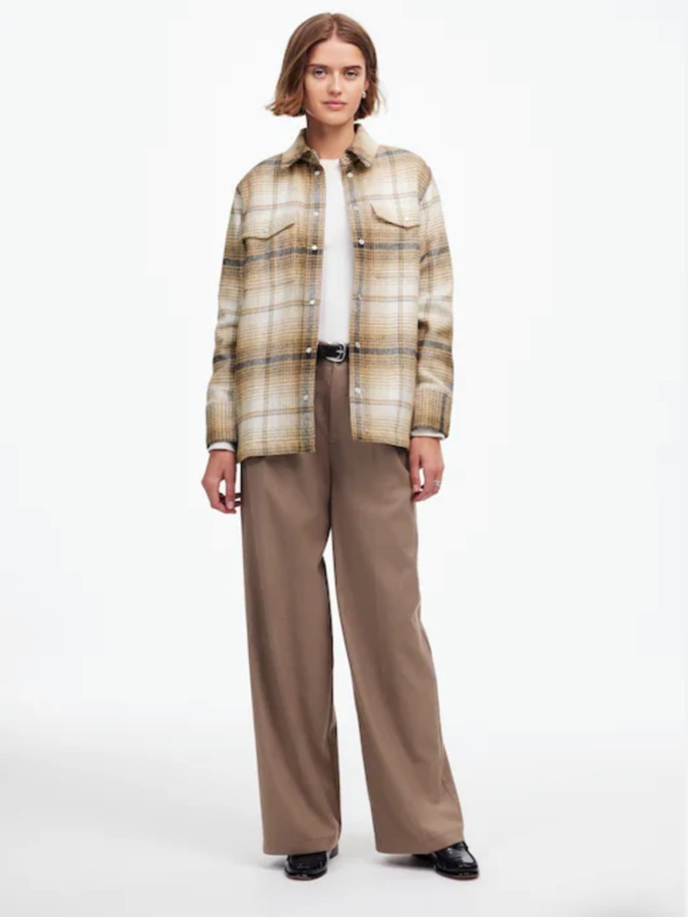 Madewell Flannel Button-Up Shirt-Jacket in Plaid Vintage Linen